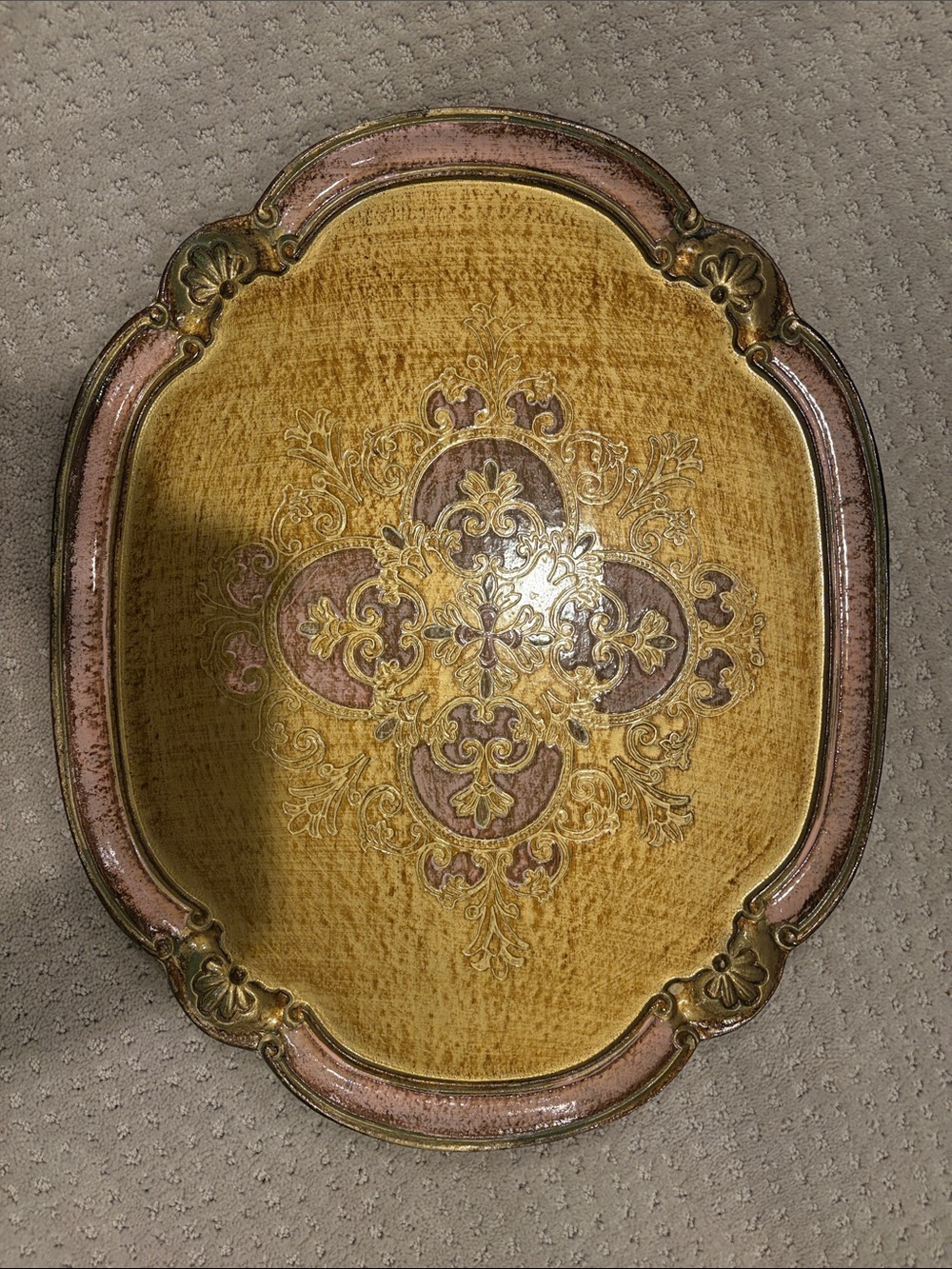 Vintage Decorative Serving Tray in Gold and Mauve